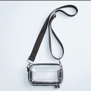 New Transparent Crossbody Stadium Event Hard Suitcase Bag Purse Black Strap